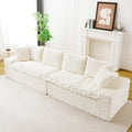 KEIKI 120' Modular Boneless Couch Full Chaise for Bedroom, 4-Seater Sectional Couches for Living Room Furniture, Deep Seat Deep Soft Sofa Bed for Living Room Corner Pet Friendly, White