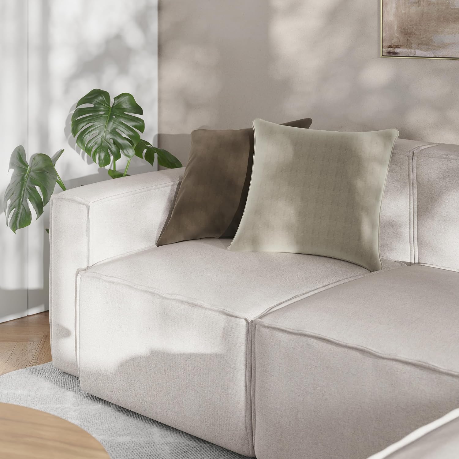 Flash Furniture Bridgetown Fabric Left Chair Module for Sectional Sofa, Customizable Modular Couch Left Seat with Arm Rest, Cream