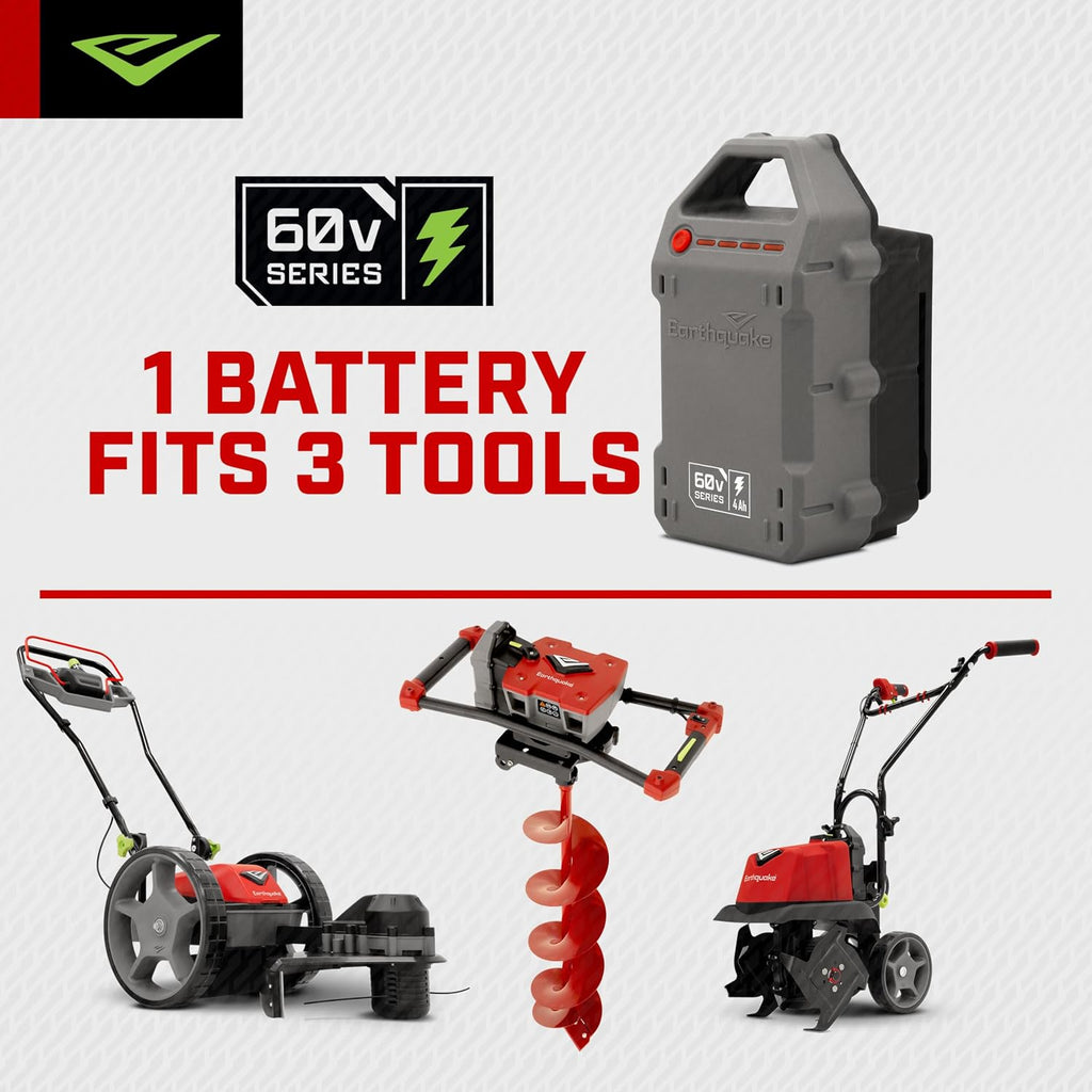 Earthquake 60V Cultivator with 4Ah Battery and Charger Included, Variable Speed Trigger, Adjustable Transport Wheels, Overhand Handlebars, U.S. Based Customer Support, 46091