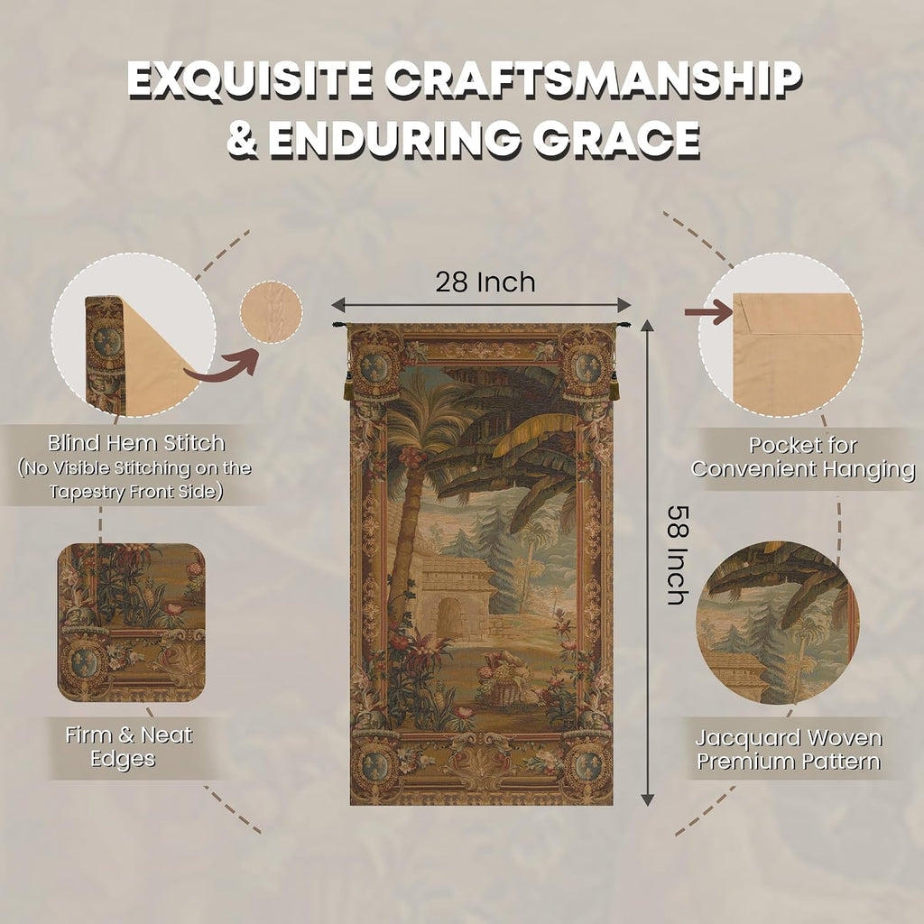 Charlotte Home Furnishings Inc. La Recolte Des Ananas Pagoda Door French Tapestry Wall Hanging 58 X 28 Inch Viscose Cotton And Polyester Blend Wall Art Perfect For Home Decor And Wall Decor