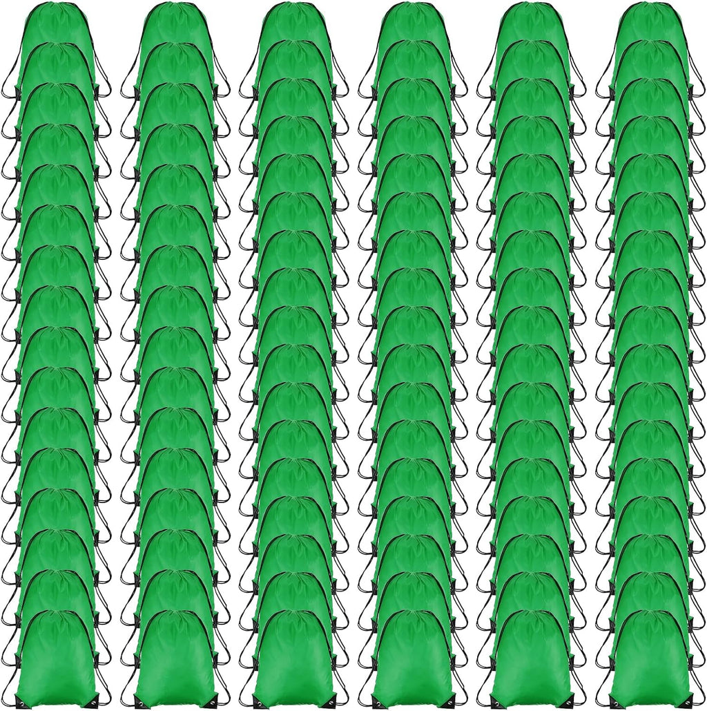 PATIKIL Drawstring Backpack Bulk 100 Pack Draw String Bags 210D Polyester Gym Cinch Sack for Women Men Gym Sport Travel Party, Green (16.5' x 13.3')