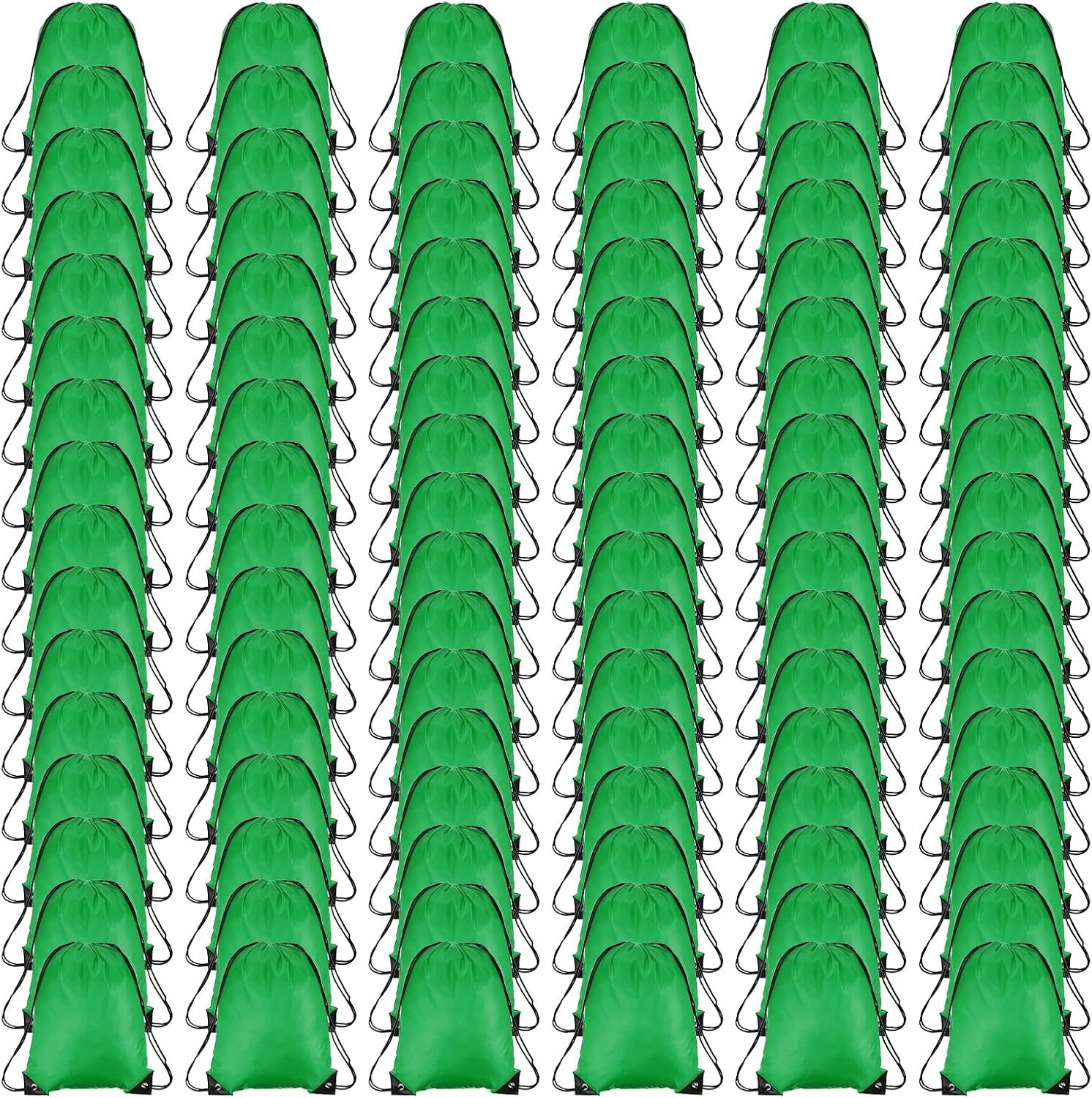 PATIKIL Drawstring Backpack Bulk 100 Pack Draw String Bags 210D Polyester Gym Cinch Sack for Women Men Gym Sport Travel Party, Green (16.5' x 13.3')