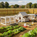 Ketive Extra Large Chicken Coop with 2 Runs for 8–10 Chickens Outdoor Wooden Hen House Poultry Cage with 6 Nesting Boxes, Dual Ramp Doors, Slide-Out Tray & Curved Roof (198.6' L x 38' W x 40.2' H)