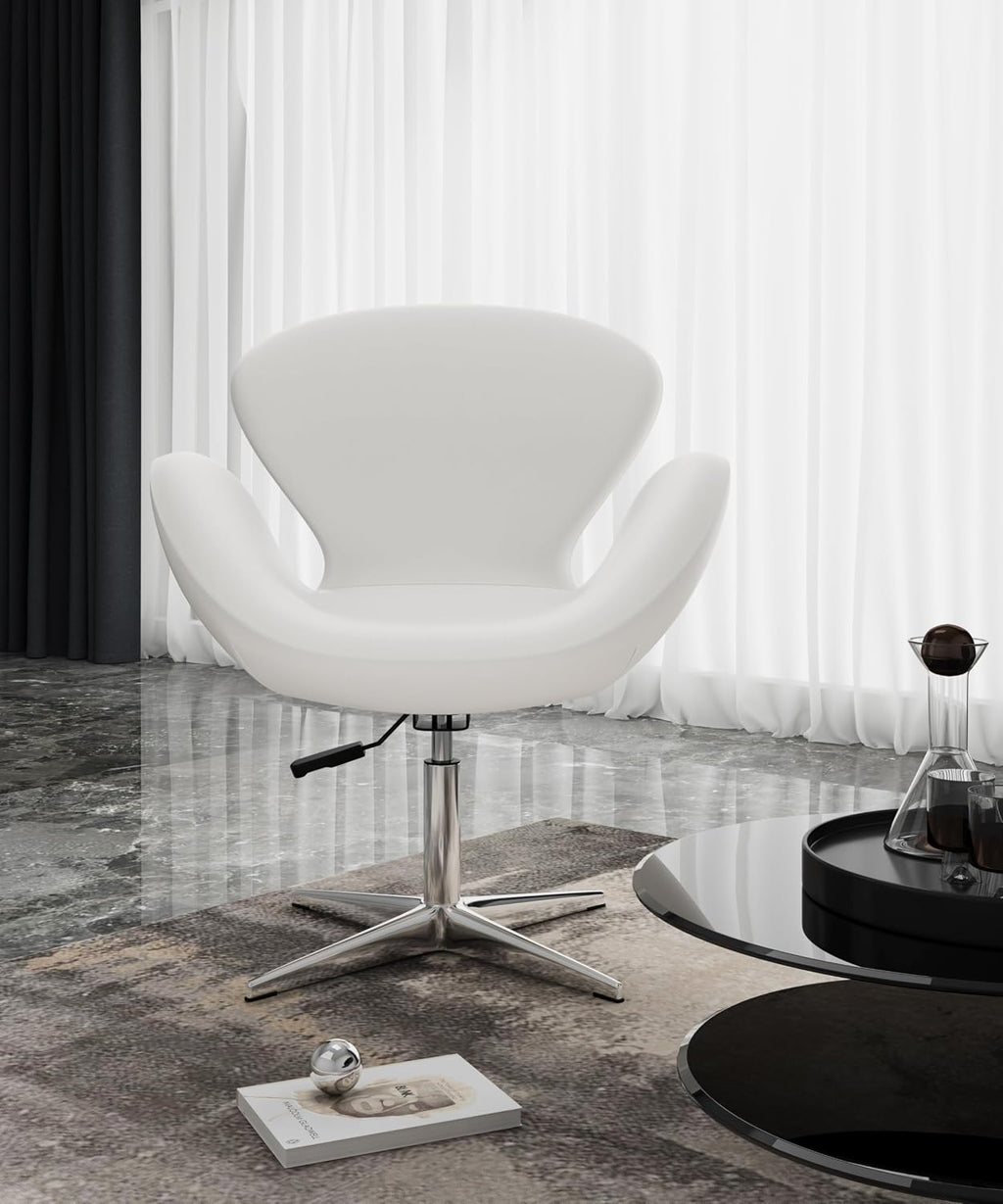 Manhattan Comfort Raspberry Adjustable Swivel Accent Chair with 360° Turn, Polished Chrome Base, Modern Retro Design, Versatile Seat Ideal for Any Room, Set of 2, White