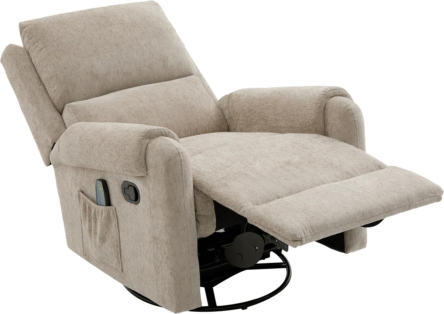 Christopher Knight Home Harper Massage Recliner Chair with 8 Modes, Chenille Upholstered Recliner Sofa, Swivel Massage Chair with a Side Storage Pocket for Living Room/Bedroom,Head Support,Light Brown