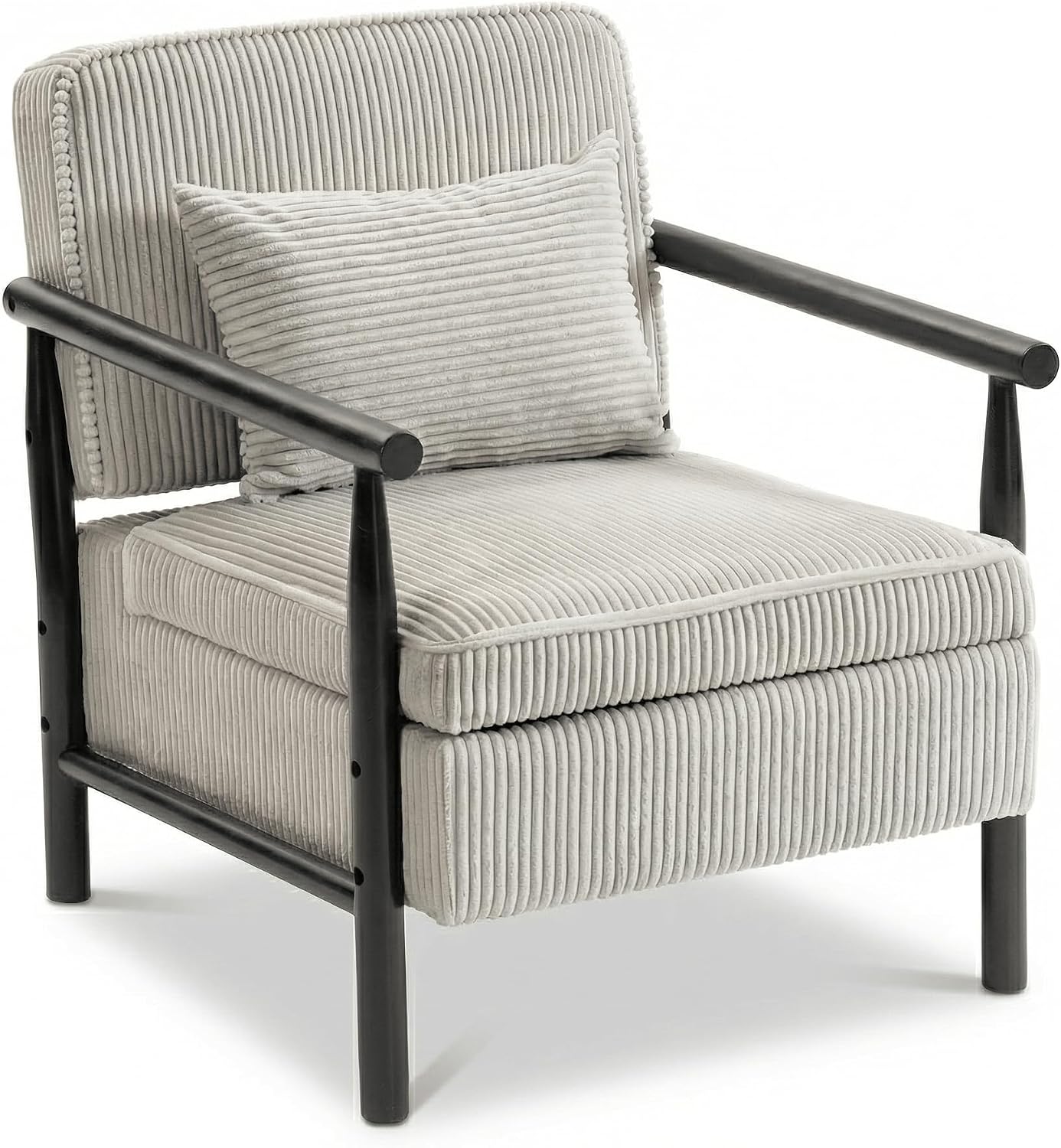 Accent Chair with Hidden Storage, Mid-Century Upholstered Armchair with Solid Wood Frame, Corduroy Fabric Accent Chair for Living Room, Bedroom, and Reading Corner(Grey)