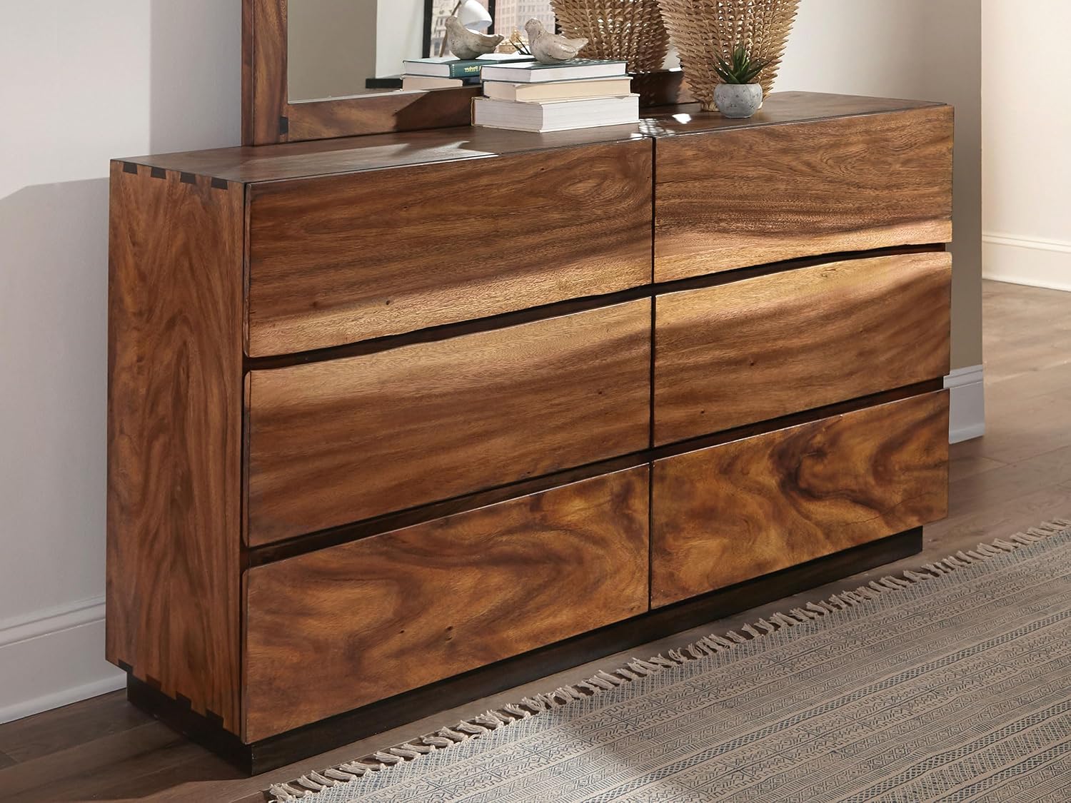 Coaster Home Furnishings - Winslow - Engineered Wood - 6-Drawer Dresser with Farmhouse Style, Rectangular Structure, Floating Base and Finger-Tip Drawer Pulls - Bedroom - Smokey Walnut - 223253