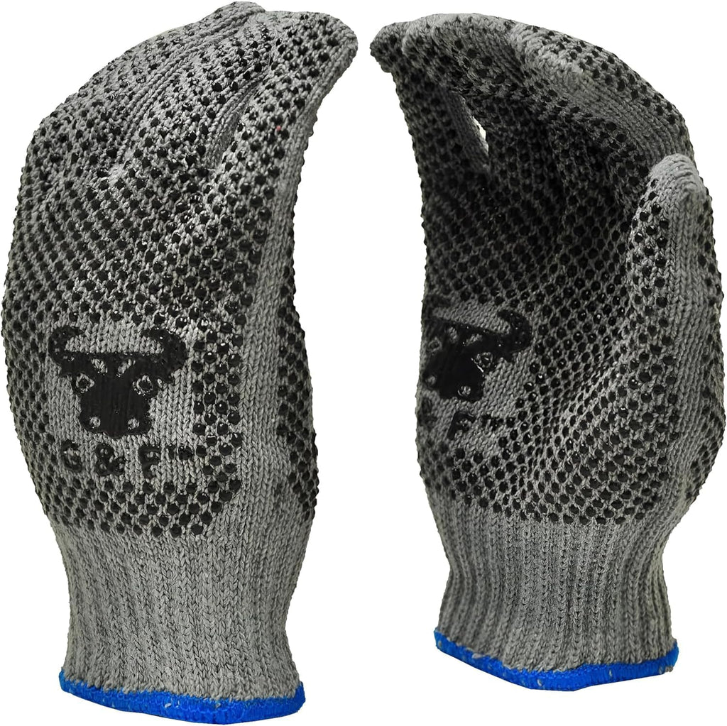 G & F Products Natural Cotton Work Gloves with double-side PVC Dots Grey Gloves , Assorted ring colors, X-Large, 120 Pairs (Sold by Case)