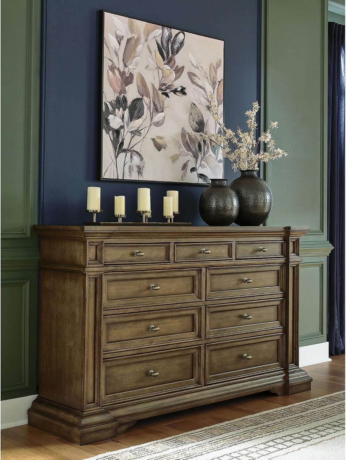 Signature Design by Ashley Thoridan Traditional 9-Drawer Dresser with Safety Stop and Anti -Tipping, Dark Brown