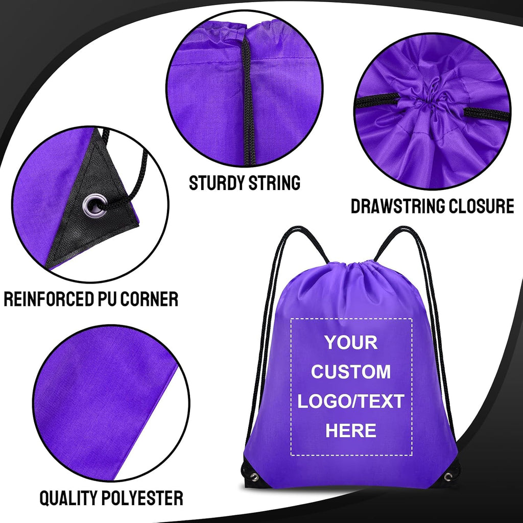 Grneric Personalized Drawstring Backpacks Bulk with Custom Logo 100 Pack Polyester String Gym Bags for Events, Travel, Sports, Black