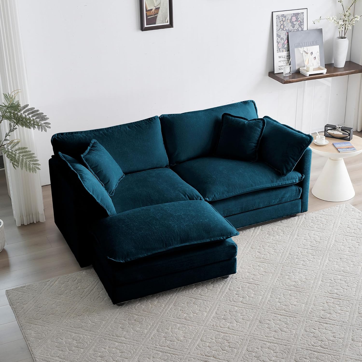 ERYE Oversized Loveseat Sectional Sofa Modern Deep Seat Reversible Chaise Sofa&Couch with Movable Ottoman and 4 Pillows, Modular Sleeper Upholstered Couch for Living Room,Apartment,Studio,Office