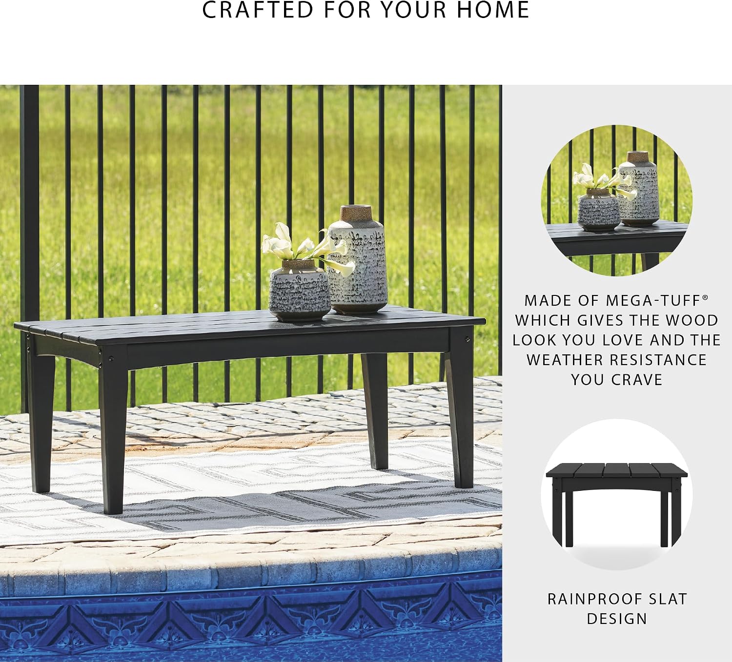 Signature Design by Ashley Hyland Wave Modern Weather Resistant HDPE Outdoor Coffee Table, Black
