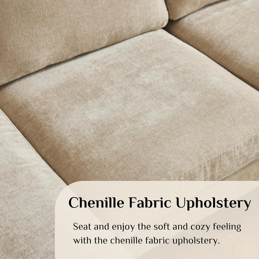 Karl home U-Shape Sectional Sofa Couch 111' Modern 4-Seat Sofa with Chaises Chenille Fabric Upholstered Covertible Couch with Wood Grain Legs for Living Room, Reception Room, Apartment, Khaki
