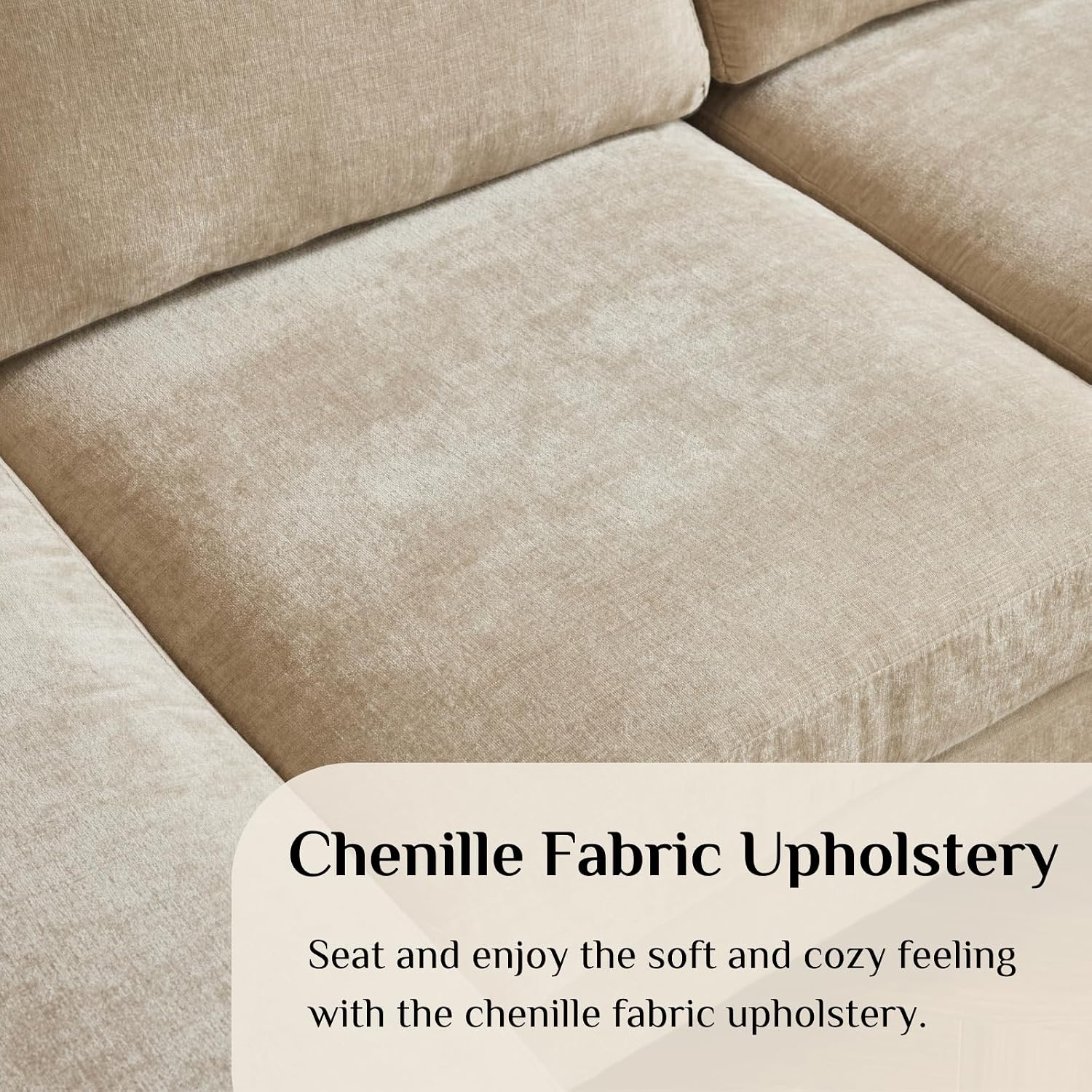 Karl home U-Shape Sectional Sofa Couch 111' Modern 4-Seat Sofa with Chaises Chenille Fabric Upholstered Covertible Couch with Wood Grain Legs for Living Room, Reception Room, Apartment, Khaki