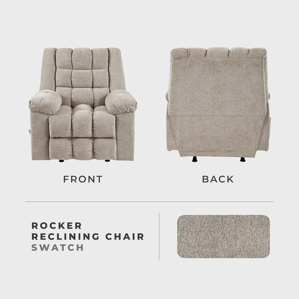 Lexicon Chenille Rocker Reclining Chair for Adults, Rocker Pull Handle Recliner, Nursery Chair for Living Room/Bedroom, High Back, Pillow Top Arms, High Density Foam Cushions, Light Brown