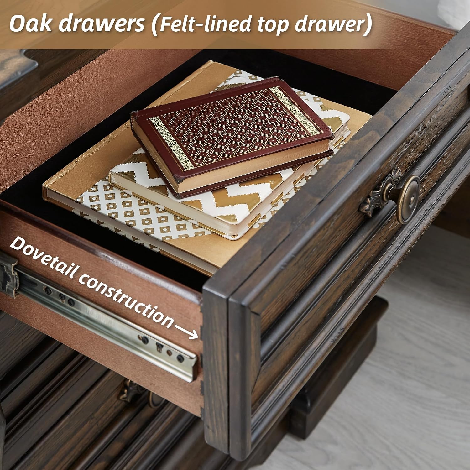 Signature Design by Ashley Maylee 6 Drawer Traditional Dresser with Mirror, Bedroom Chest of Drawers, Hardwood Solids, Oak & Ash Swirl Veneers, MDF Substrates, Cast Resin, Dark Brown
