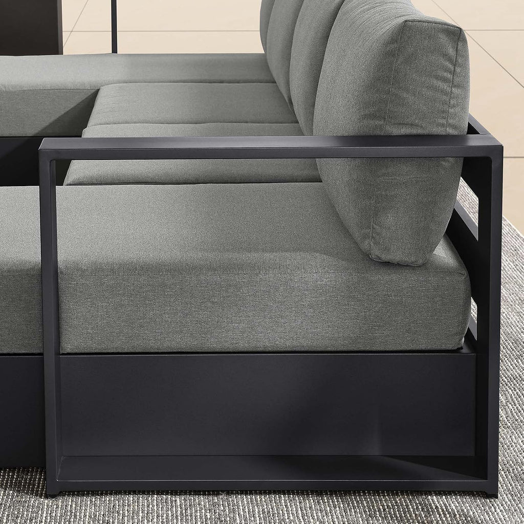Modway Tahoe Aluminum 4-Piece Outdoor Patio Furniture Gray Charcoal, Modular Sectional Sofa Set with Chaise Lounges, Weather-Resistant Cushion, Ideal for Deck, Backyard, Poolside