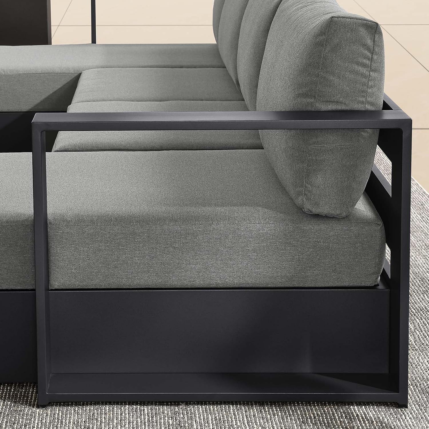 Modway Tahoe Aluminum 4-Piece Outdoor Patio Furniture Gray Charcoal, Modular Sectional Sofa Set with Chaise Lounges, Weather-Resistant Cushion, Ideal for Deck, Backyard, Poolside