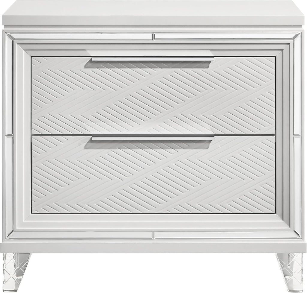 Coaster Home Furnishings Marmore Contemporary Wood 2-Drawer Bedroom Nightstand Bedside Table Organizer Unit White 224962