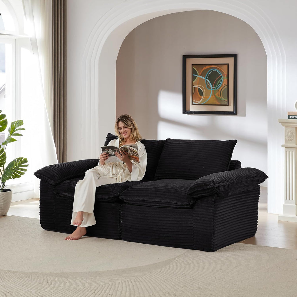 80-Inch Boneless Love Seat Couches in a Box, Modern 2 Seat Floor Modular Foam Cloud Sofa Corduroy Loveseat Couch W/Pillow-top Armrests for Home Apartments Bedroom