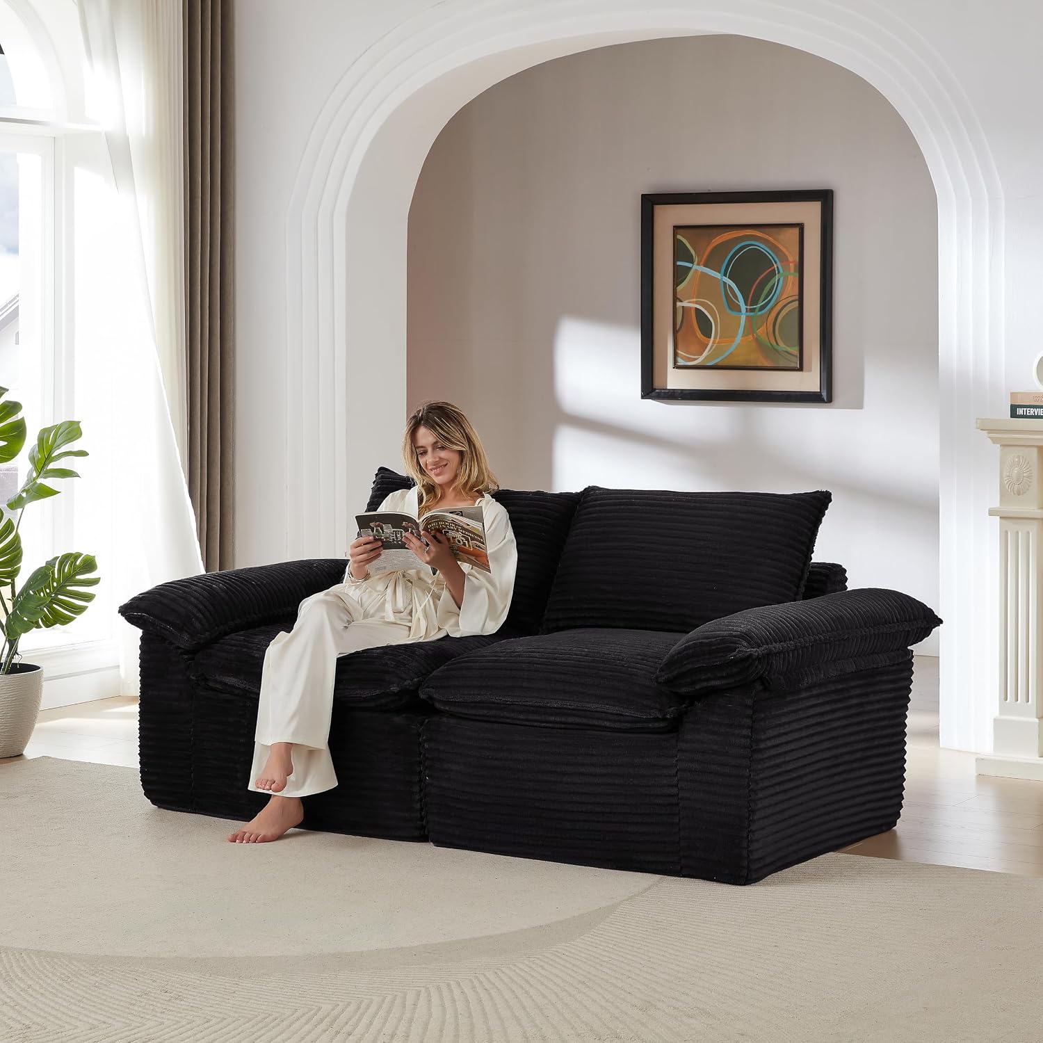 80-Inch Boneless Love Seat Couches in a Box, Modern 2 Seat Floor Modular Foam Cloud Sofa Corduroy Loveseat Couch W/Pillow-top Armrests for Home Apartments Bedroom