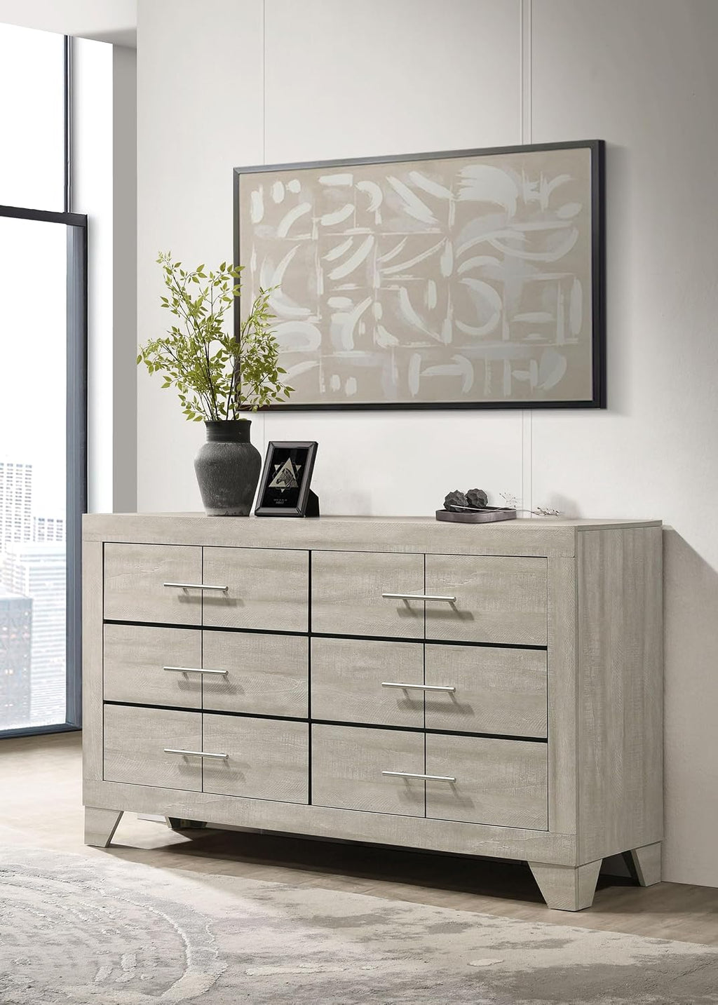 Coaster Home Furnishings - Trenton - Engineered Wood - 6-Drawer Bedroom Dresser with Contemporary Style, Nickel Handles, English Dovetail Joinery - Bedroom - Rustic Cream - 225063