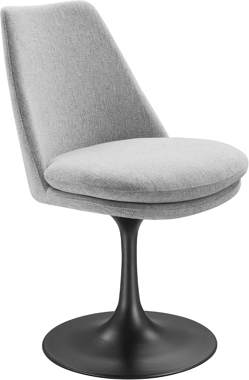 Modway Lippa Upholstered Swivel Dining Side Chair in Black Light Gray - Armless Woven Heathered Fabric Accent Chair with Pedestal Base - 360° Office Desk Rotating Chair with No Wheels