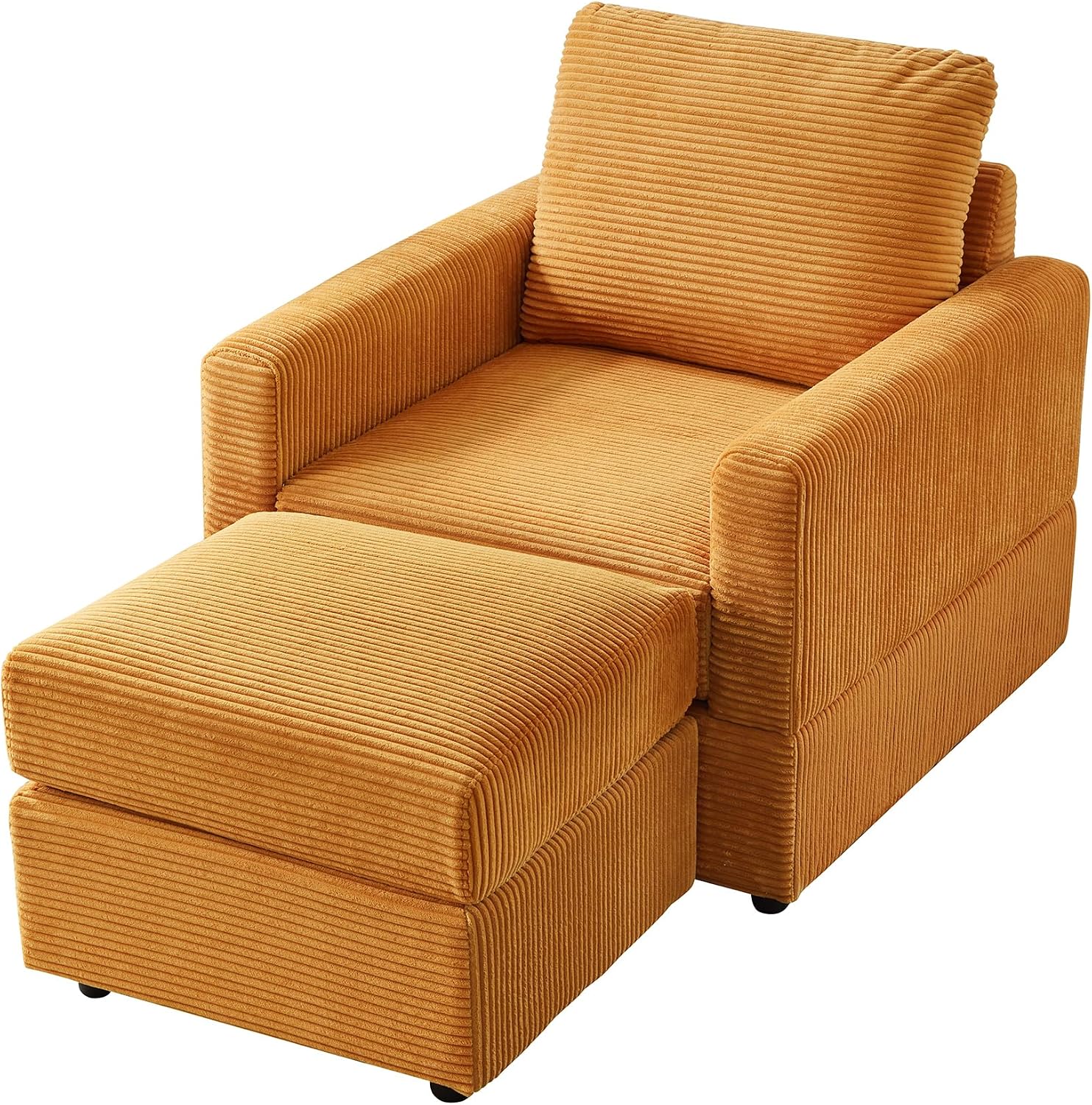 Ball & Cast 57' Classic Corduroy Chaise Lounge Chair,Comfy Sofa Chaise Couch Sleeper Chair,Upholstered Accent Chair W/Ottoman,Leisure Sofa Recliner Reading Chair for Living Room,Bedroom,Office,Yellow