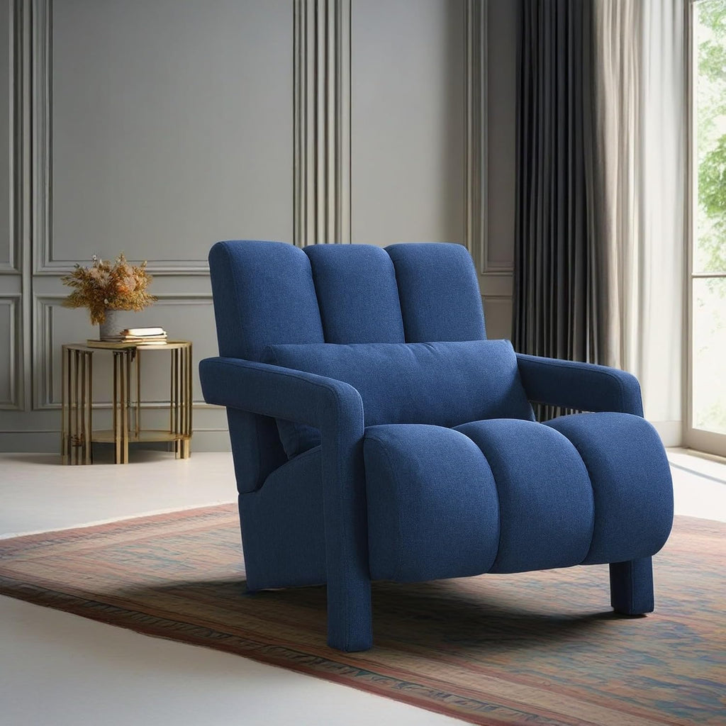 Christopher Knight Home Smyth Modern Armchair, Upholstered Accent Chair,Minimalist Lounge Chair, Cozy Seating Chair,with Linen Fabric and a Pillow, Bedroom Chair, Navy Blue