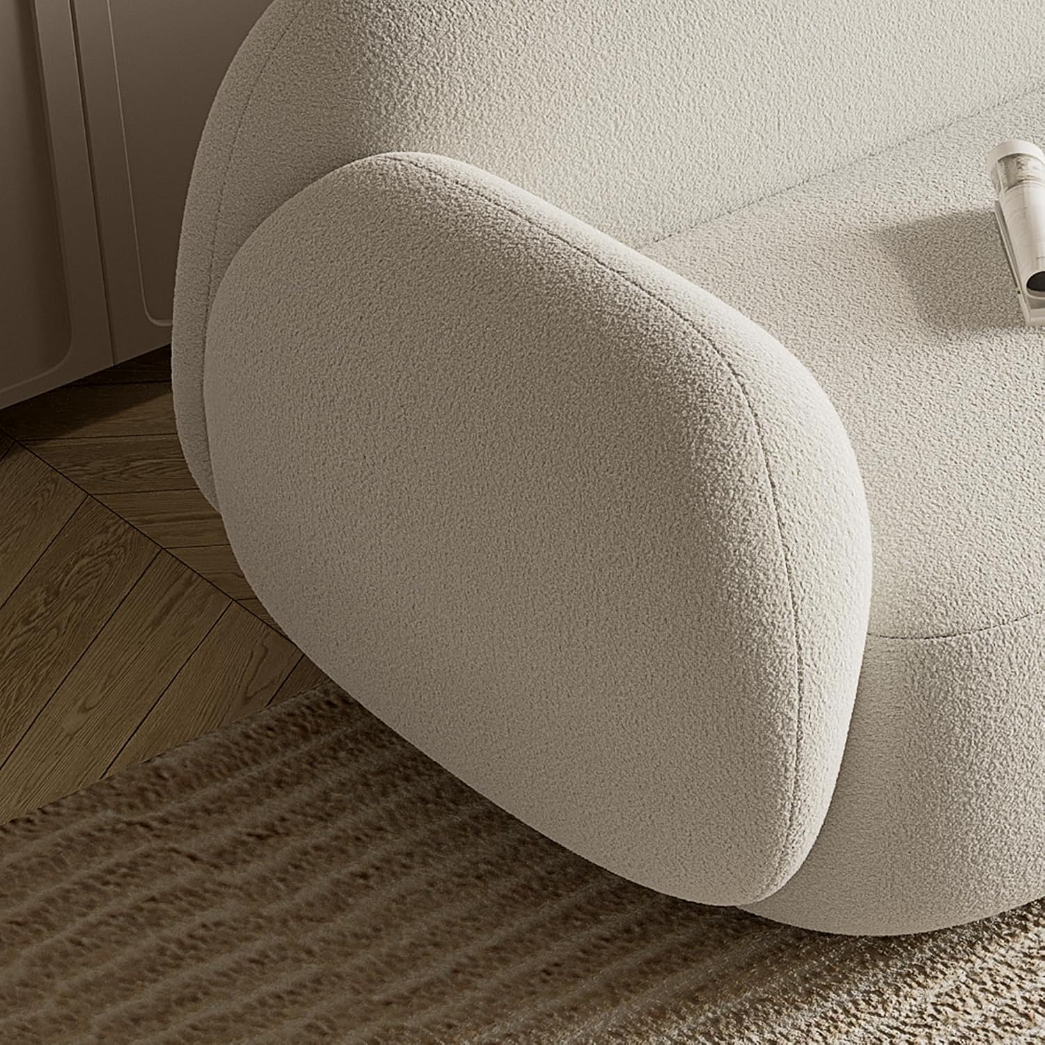 Acanva Modern Minimalist Sofa for Living Room Lounge Home Office, Rounded Edges Couch with Soft Boucle Upholstered, 78.7'W, White