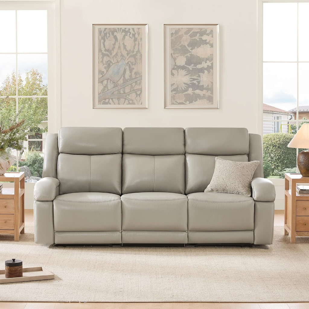 Watson & Whitely Genuine Leather Power Recliner Sofa, 3 Seater Wall Hugger Reclining Sofas with Power Headrest, USB & TypeC Ports, Electric Recliner Couch Set for Living Room, Grey