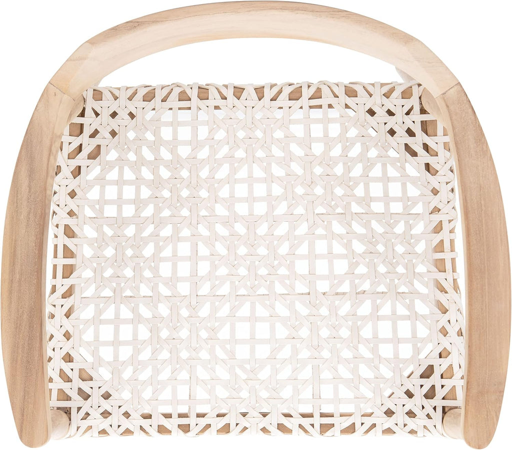 SAFAVIEH Home Collection Munro Natural Teak Wood/White Leather Woven Accent Chair (Fully Assembled)