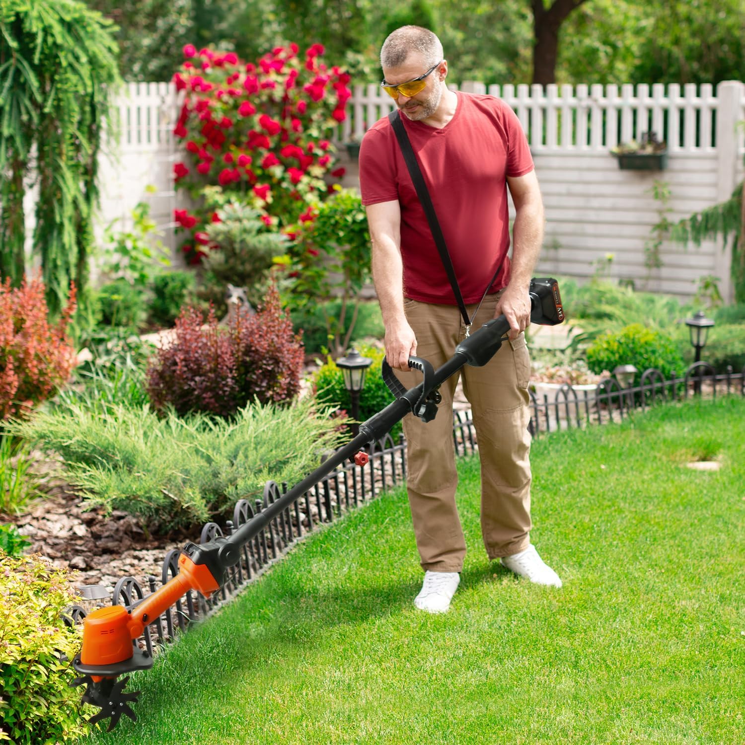 24V Cordless Tiller Cultivator, 4-Inch Tilling Width and Depth, Handheld with Extension Rod, 235 RPM Electric Garden Tiller, Lightweight 1.2kg Body, 2 × 1.5Ah Batteries & Charger.
