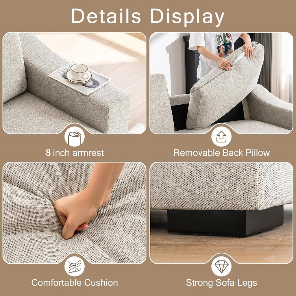 ELUCHANG 47' W Oversized Accent Chairs Set of 2, Linen Fabric Modern Chair with Deep Seat, Comfy Upholstered Large Armchair Sofa Chair and a Half, Reading Chair for Living Room Bedroom Office,Oatmeal