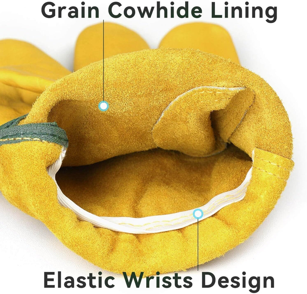 OZERO Leather Work Gloves for Men & Women, 24 Pairs Bulk Genuine Cowhide Garden Gloves, Lab Tested EN388 2143X, Flexible Grip, Breathable Unlined Comfort, Elastic Wrist (Gold, Medium)
