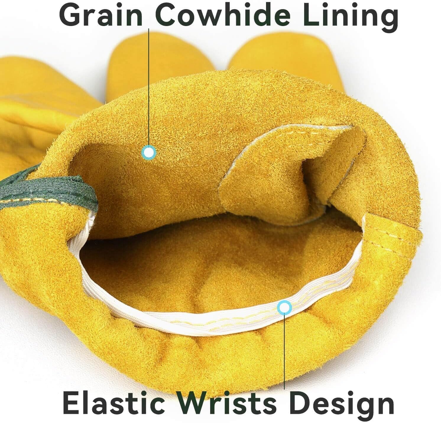 OZERO Leather Work Gloves for Men & Women, 24 Pairs Bulk Genuine Cowhide Garden Gloves, Lab Tested EN388 2143X, Flexible Grip, Breathable Unlined Comfort, Elastic Wrist (Gold, Medium)