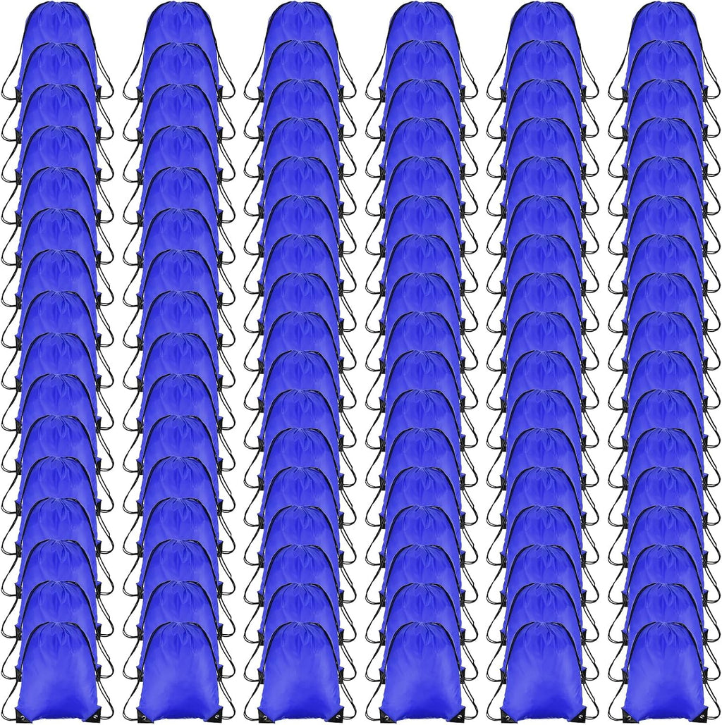 PATIKIL Drawstring Backpack Bulk 100 Pack Draw String Bags 210D Polyester Gym Cinch Sack for Women Men Gym Sport Travel Party, Blue (16.5' x 13.3')