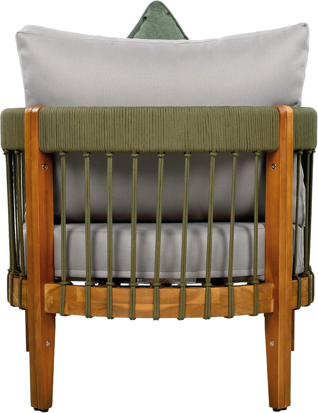 Christopher Knight Home Vinny Outdoor Club Chairs Set of 2, Acacia Wood Accent Chair, Comfort Seating Reading Sofa, Handwoven Rope Armchair with Removable Cushions for Garden Backyard, Green+Gray