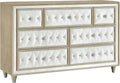 Coaster Home Furnishings - Antonella - Engineered Wood - 7-Drawer Upholstered Dresser with Modern Classic Style, Button-Tufted Details, Faux Crystal Accents - Bedroom - Ivory and Camel - 223523