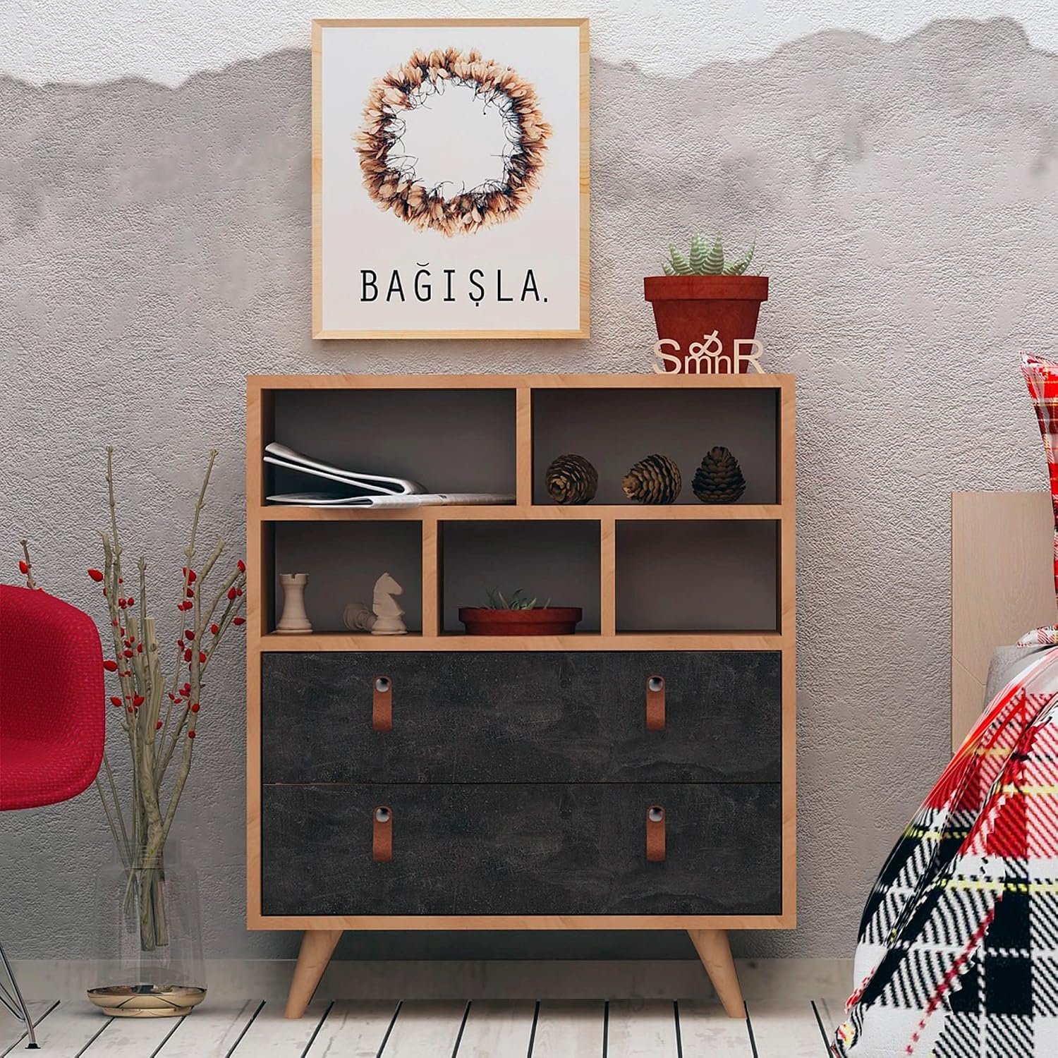 WELL HOME MOBILIARIO & DECORACIÓN WellHome Yukon Furniture Dark Oak with 100% Agglomerate Board in Melamine Rejected Black Brown