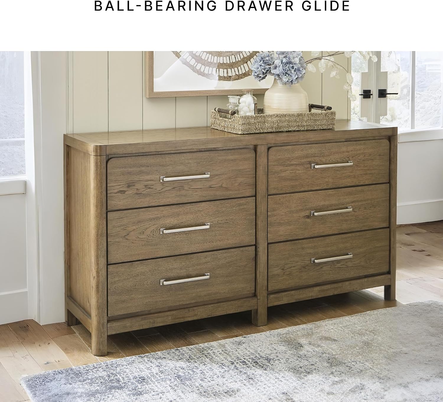 Signature Design by Ashley Cabalynn Casual 6 Drawer Dresser with Felt-lined Top Drawer for Bedroom, Light Brown