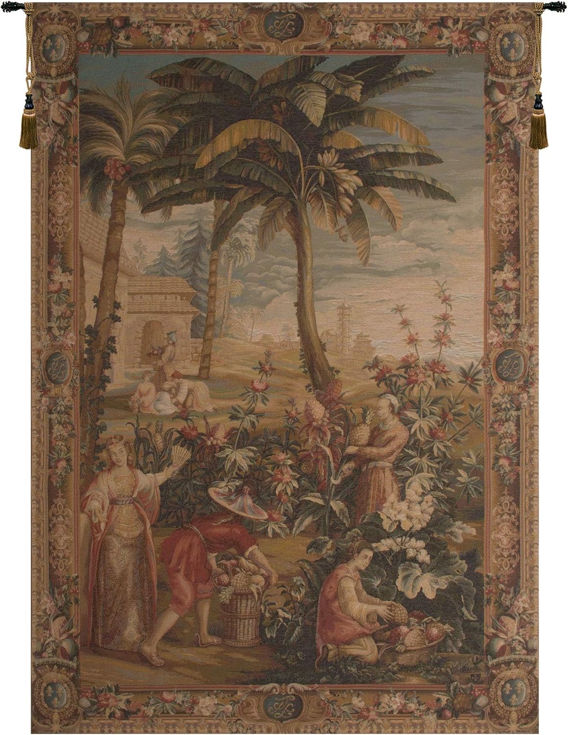 Charlotte Home Furnishings Inc. La Recolte Des Ananas I French Tapestry Wall Hanging 88 X 58 Inch Viscose Cotton And Polyester Blend Wall Art Perfect For Home Decor And Wall Decor