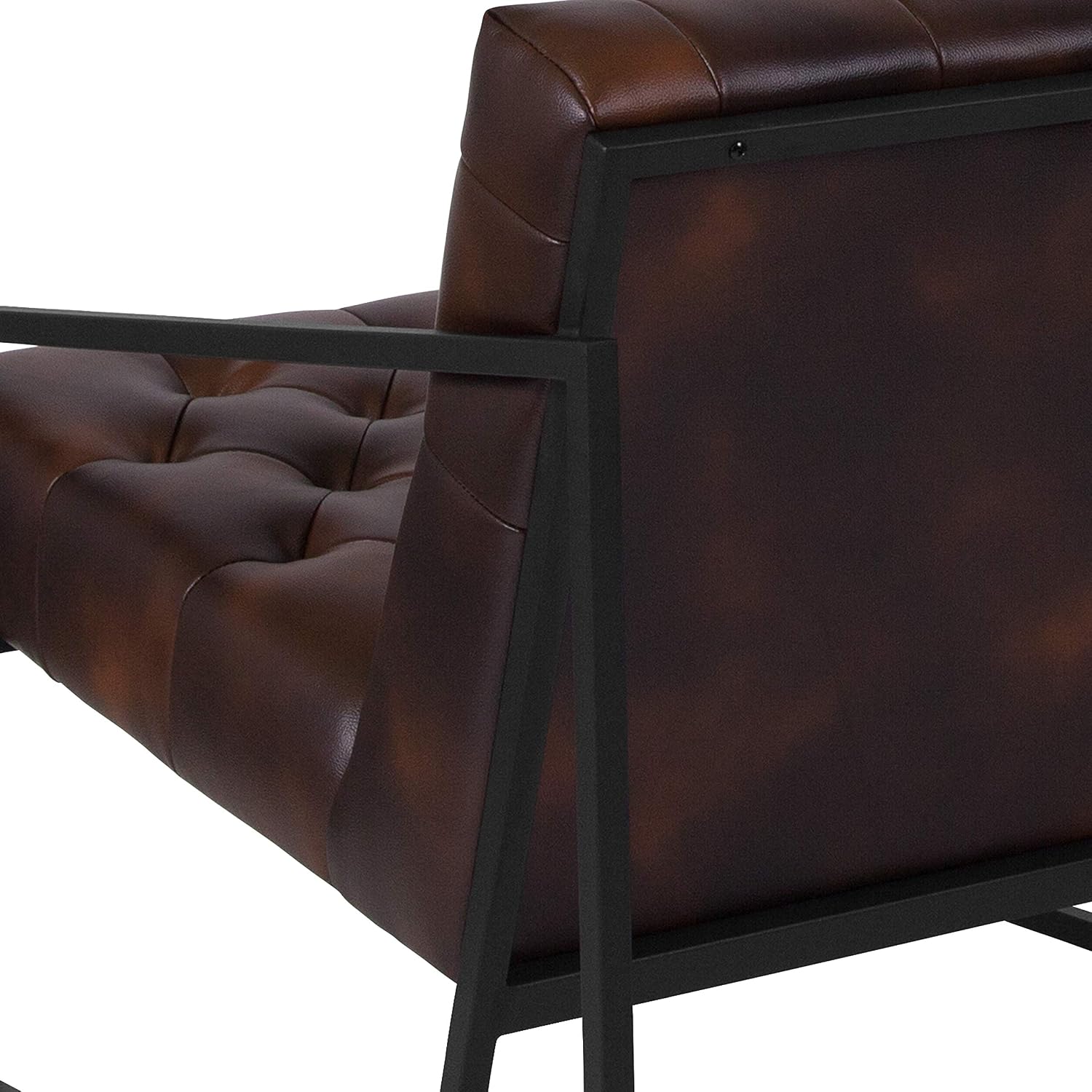 Flash Furniture Hercules Madison Series Bomber Jacket LeatherSoft Tufted Lounge Chair, Tufted Retro Accent Chair for Living Room or Office, Brown/Black