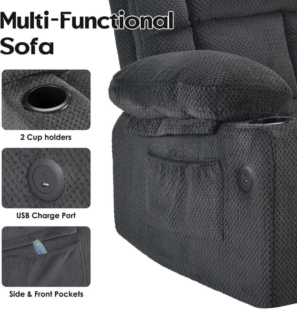 Small-Size Lift Chair for Elderly, Recliner Chair with Massage & Heat, Electric Lift Recliner Chair for Living Room with Side Pocket, USB & Type-C Charge Port, Grey