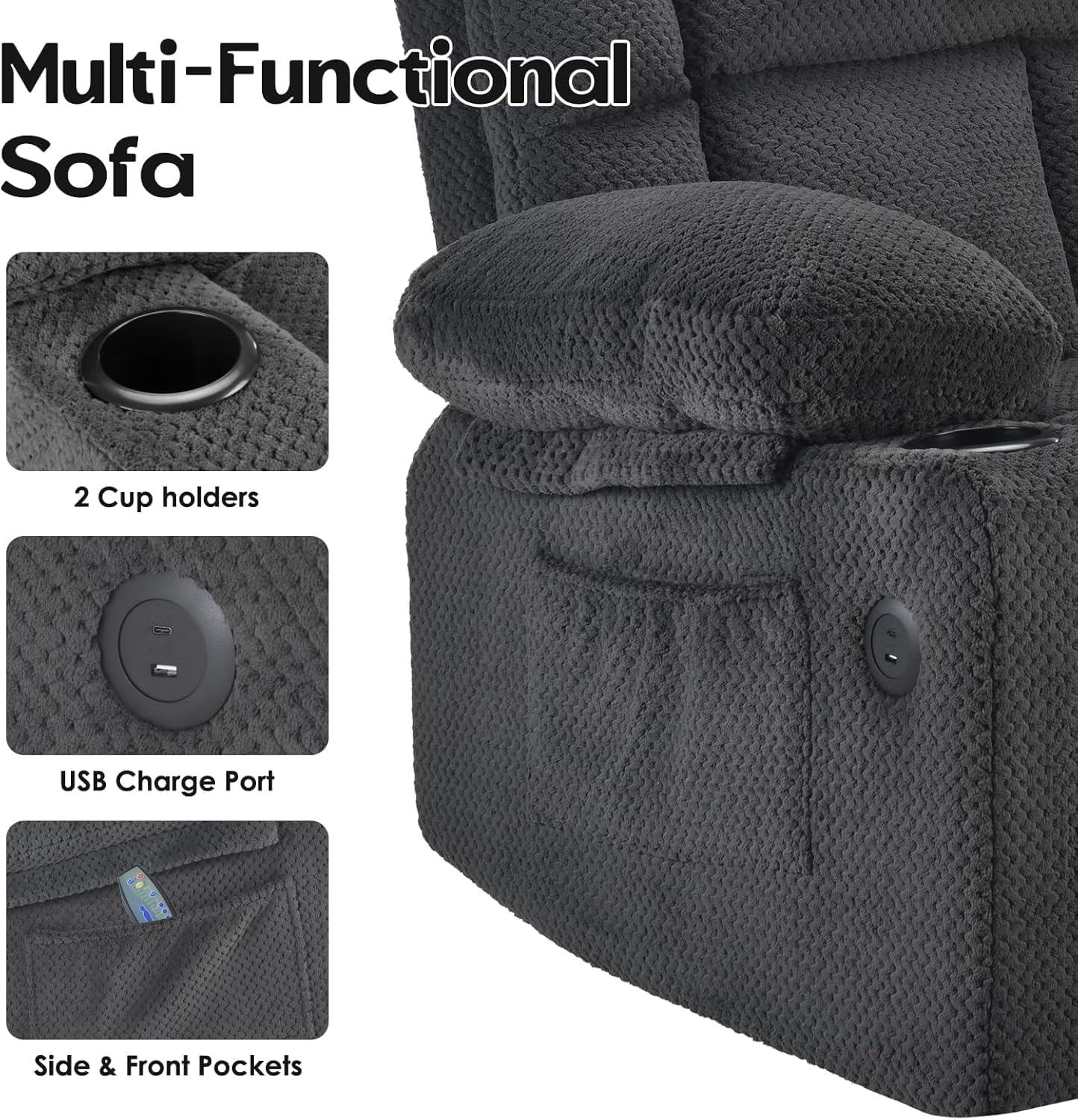 Small-Size Lift Chair for Elderly, Recliner Chair with Massage & Heat, Electric Lift Recliner Chair for Living Room with Side Pocket, USB & Type-C Charge Port, Grey