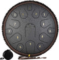 Steel Tongue Drum Lotus Handpan Drum 14-inch 15 Notes, Percussion Steel Drum Instrument with Travel Bag, Mallets, Note Sticker, for Meditation, Yoga