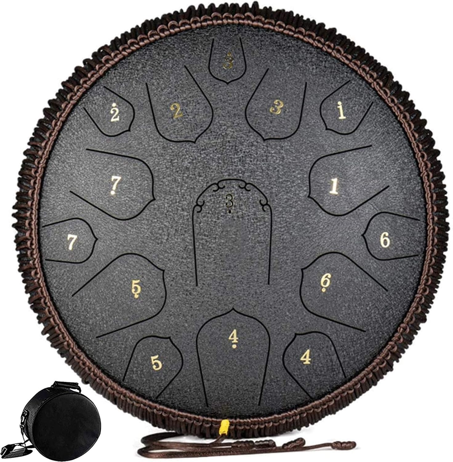 Steel Tongue Drum Lotus Handpan Drum 14-inch 15 Notes, Percussion Steel Drum Instrument with Travel Bag, Mallets, Note Sticker, for Meditation, Yoga