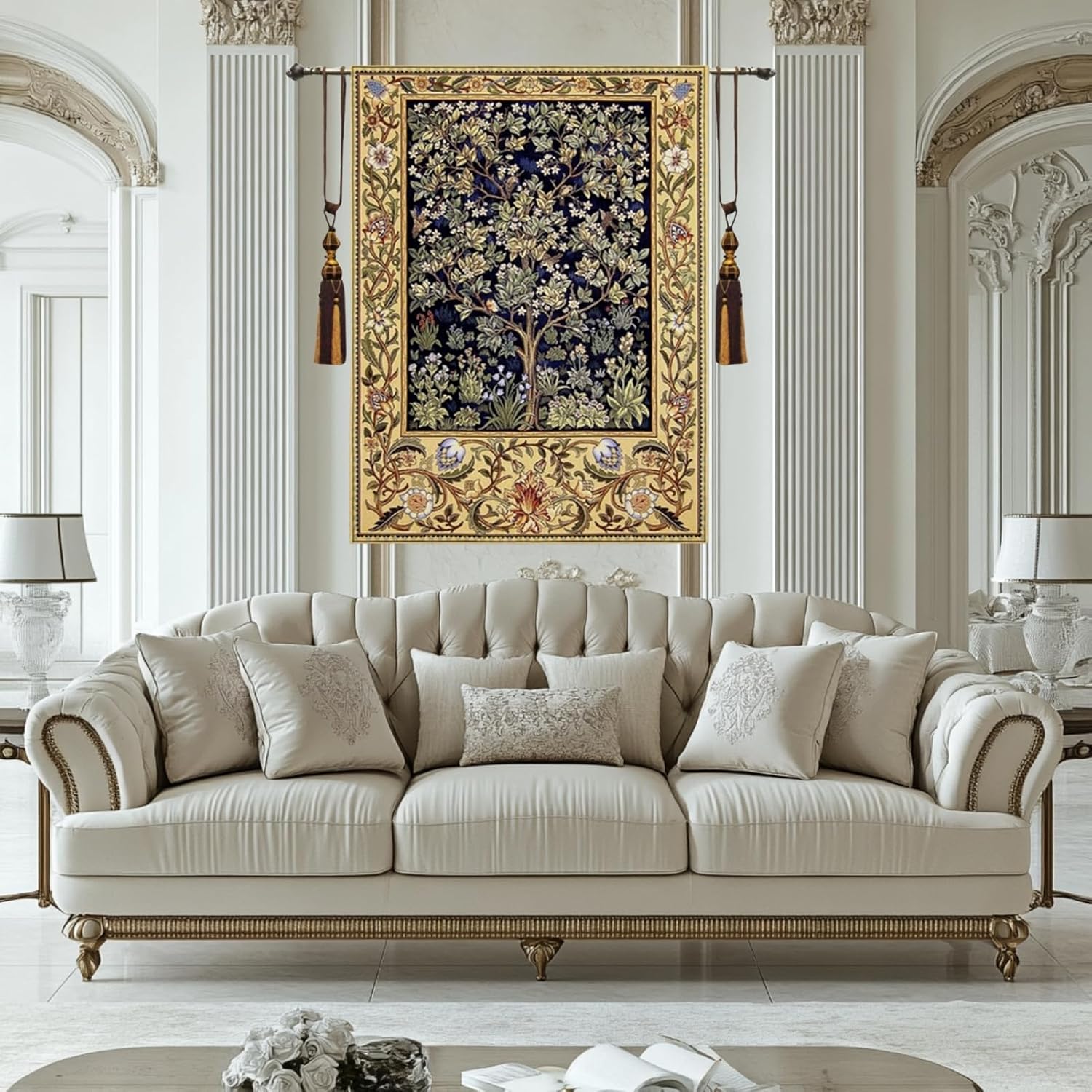 ORITURAL Medieval Tapestry, William Morris Tree of Life Tapestry, Vintage Tapestry, Jacquard Woven Tapestry Wall Hanging, Large Wall Tapestry for Living Room (Blue, 35L x 27W, Unframed)