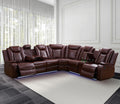 Power Recliner Sofa Sectional Couch with LED Light for Living Room,Leather Reclining Corner Sectional Sofa with 2 Recliner Seats,Cup Holder,Storage Console for House/Home Theater, Wine