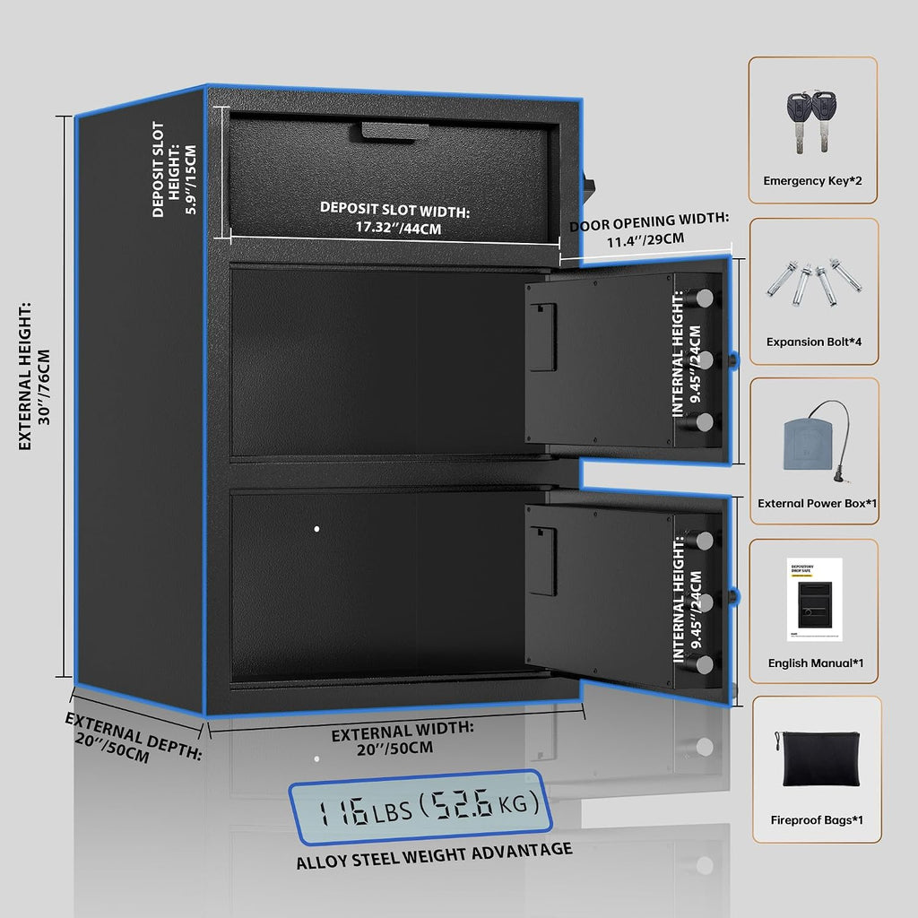 KAER 9.5 CuFt Drop Safe for Business, Cash Safe with Drop Slot, 116 lbs Heavy Duty Money Safe Box with Deposit Slot, Anti-Theft Safety Boxes for Home Floor Safe, Quick Access Digital Keypad Keys